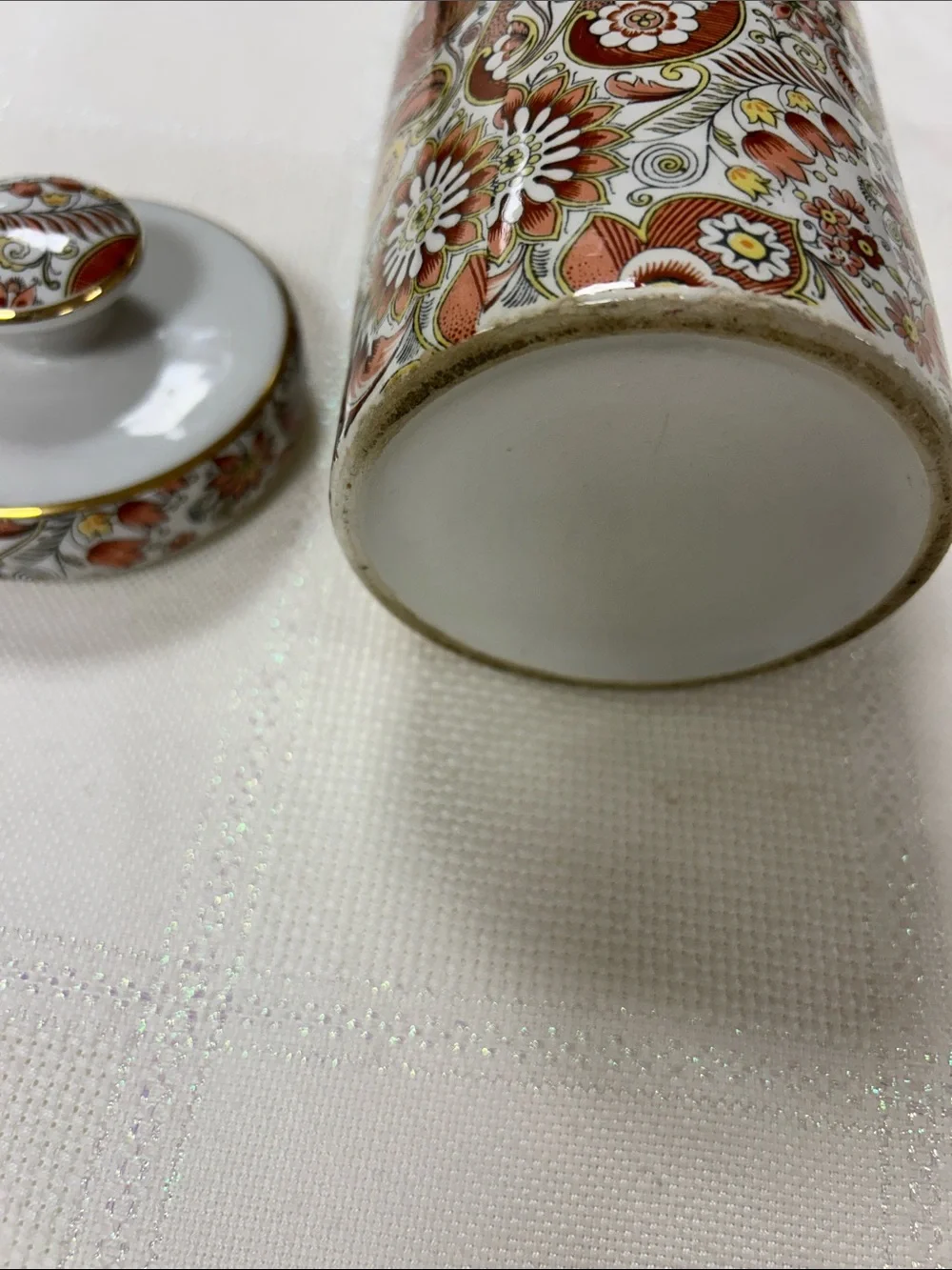 Decorative Orange paisley Floral Ceramic Canister with Gold Trim